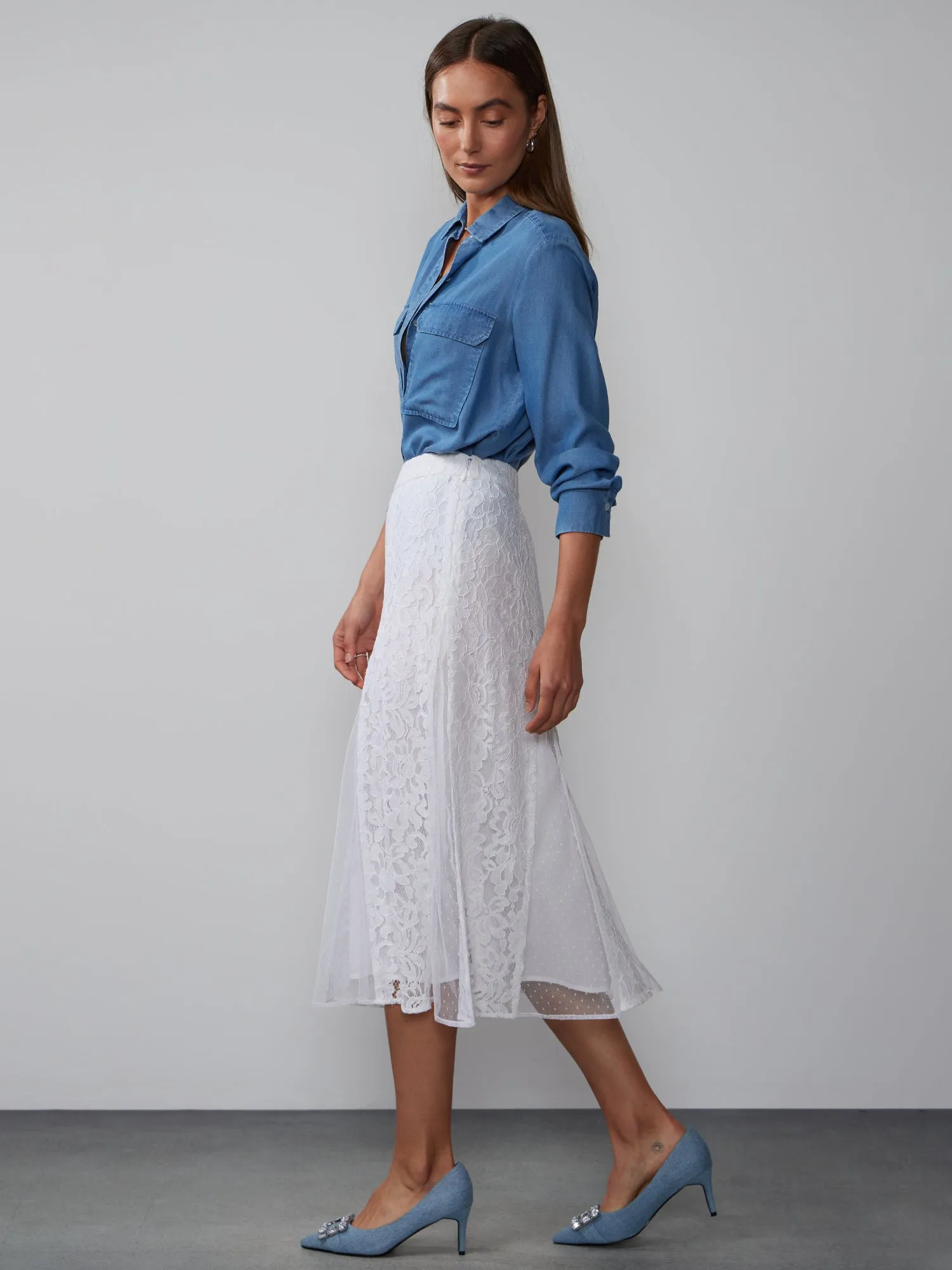 Lace Tulle Midi Skirt