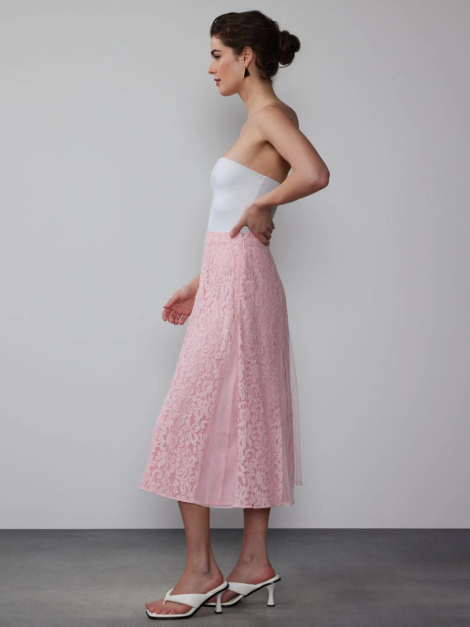 Lace Tulle Midi Skirt