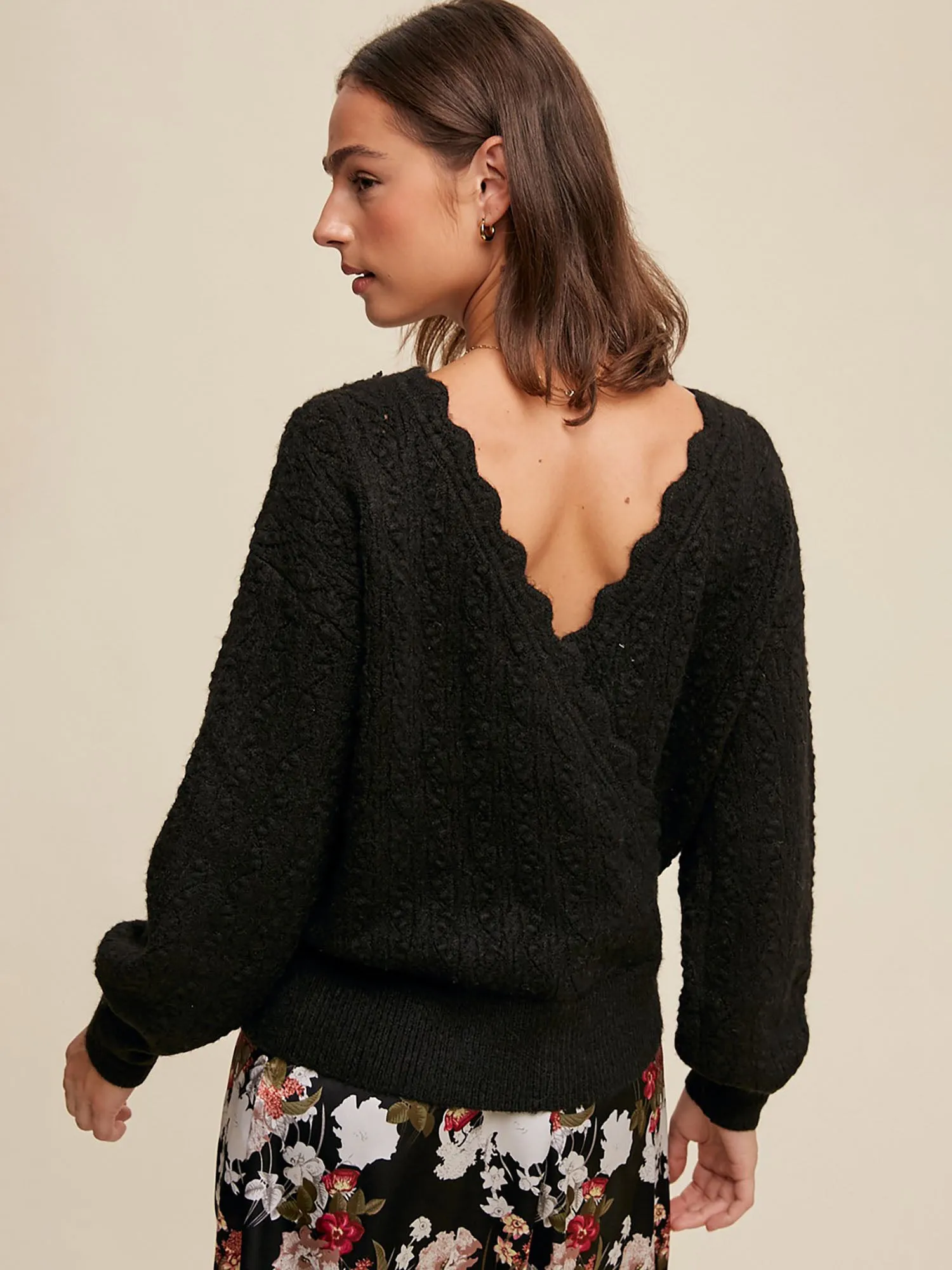 Listicle Pointelle Knit Wrap Sweater