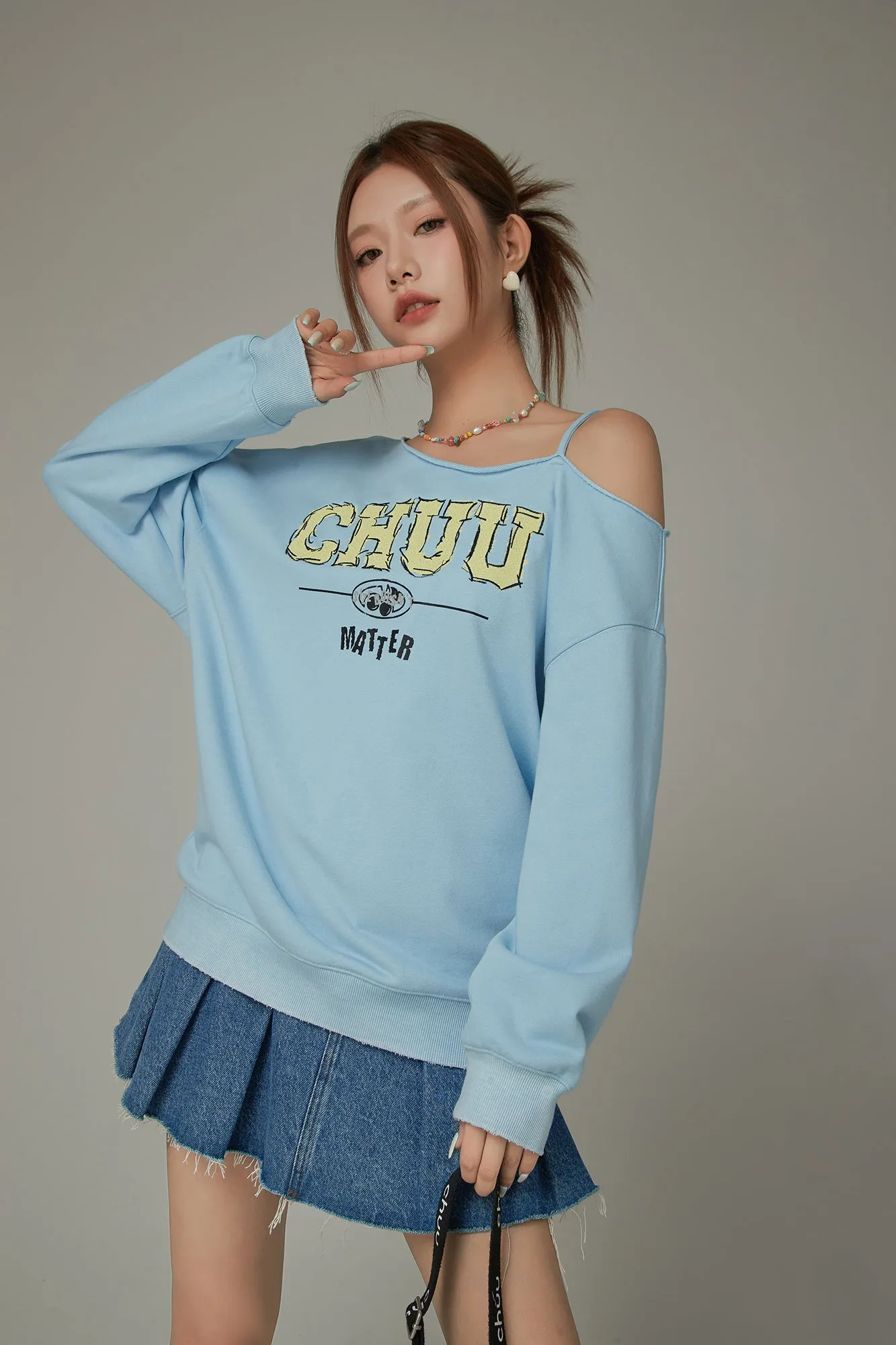 Logo One Shoulder Loose Fit Sweatshirt