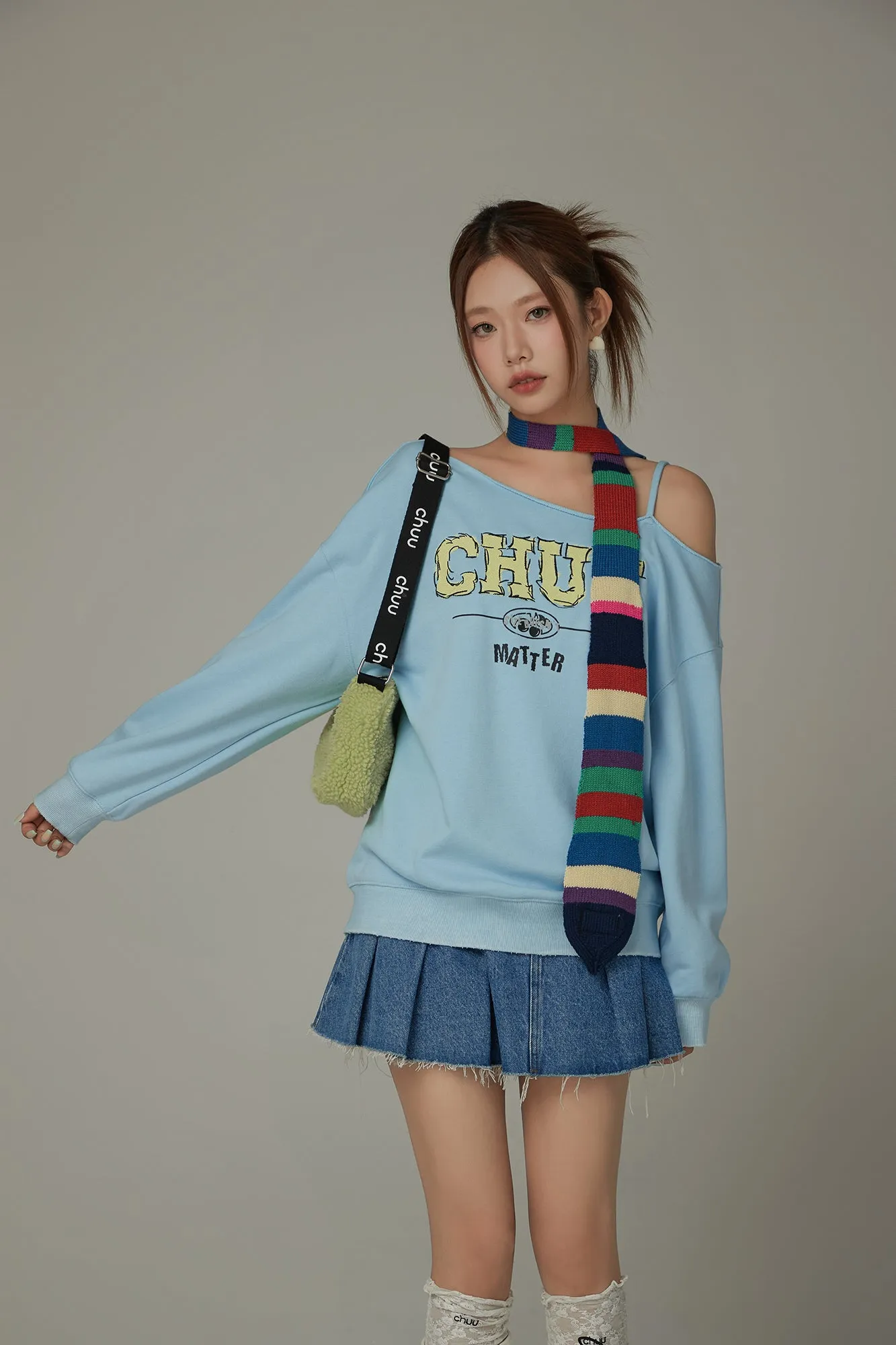 Logo One Shoulder Loose Fit Sweatshirt