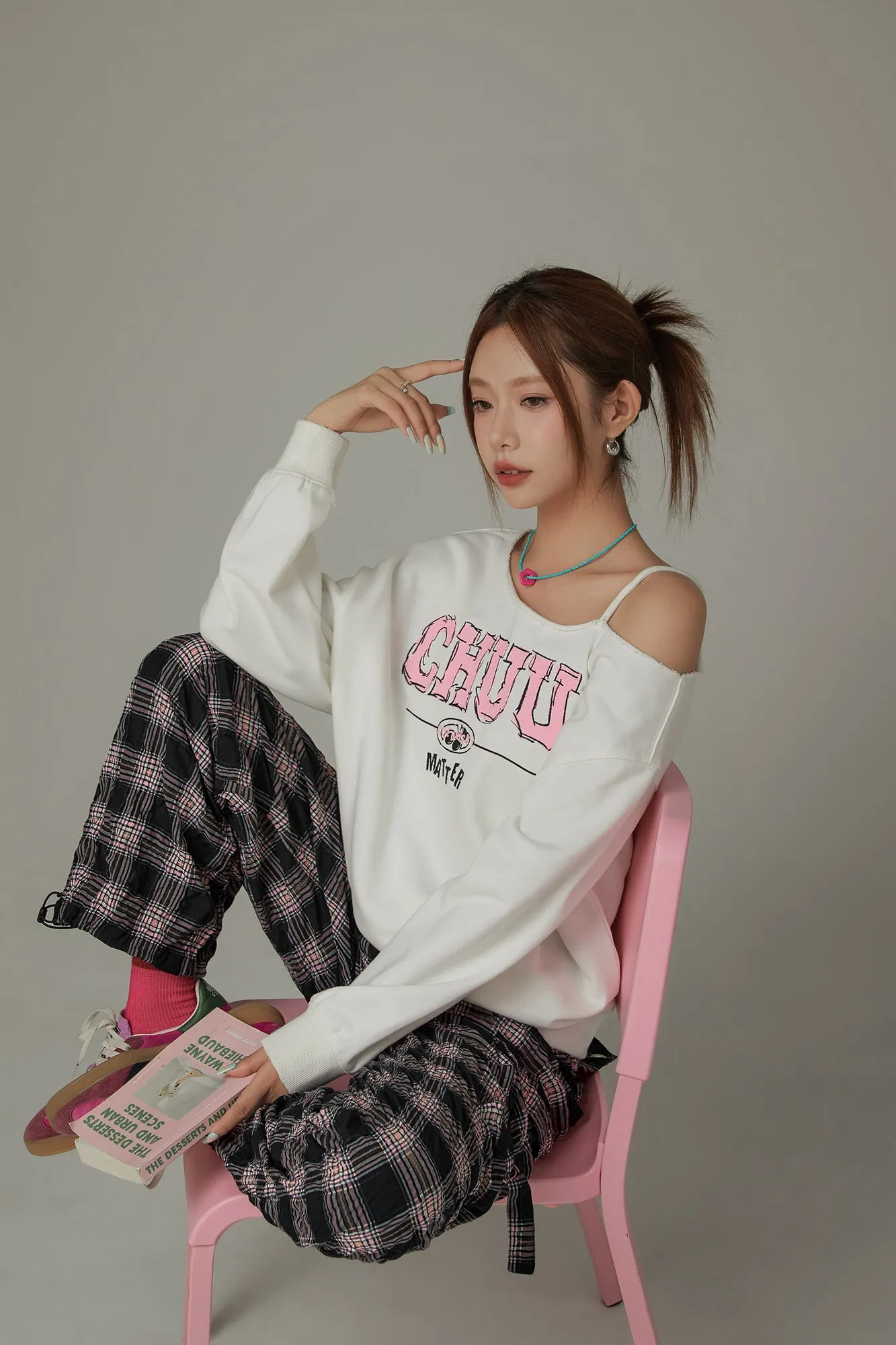 Logo One Shoulder Loose Fit Sweatshirt