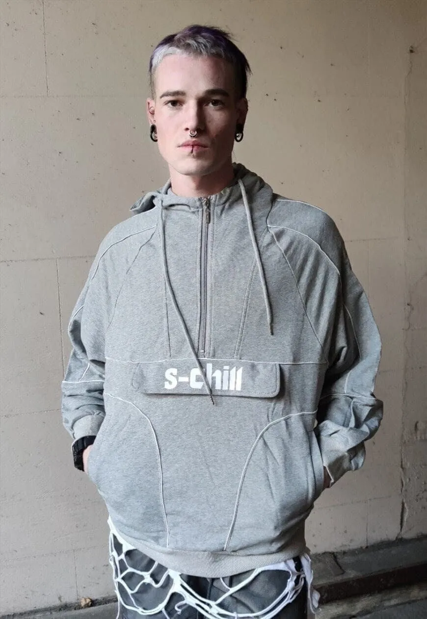 Loose fit oversize multi cargo pocket zip up hoodie top