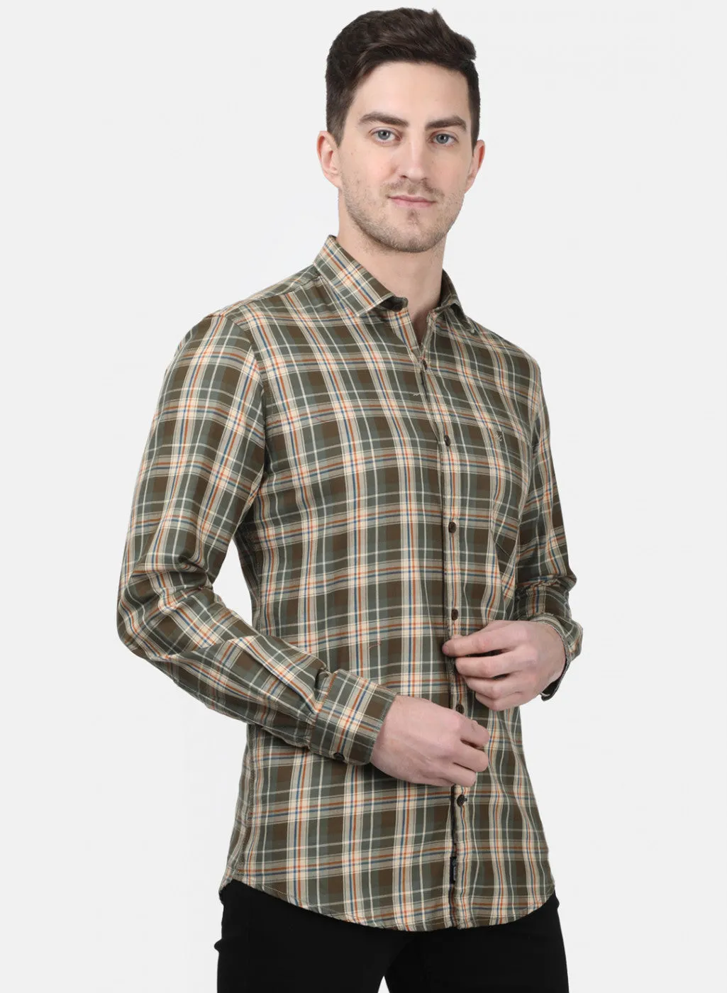 Mens Olive Check Shirts