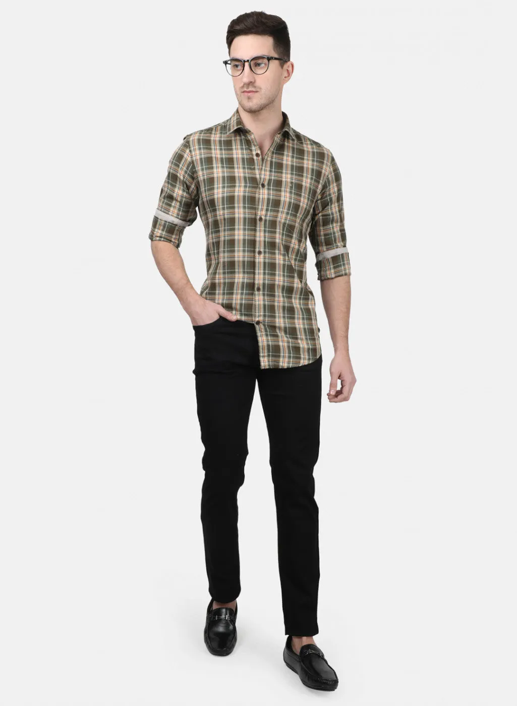 Mens Olive Check Shirts