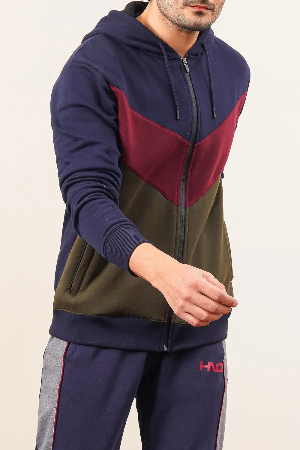 Men'S Paneled Zipped Hoodie