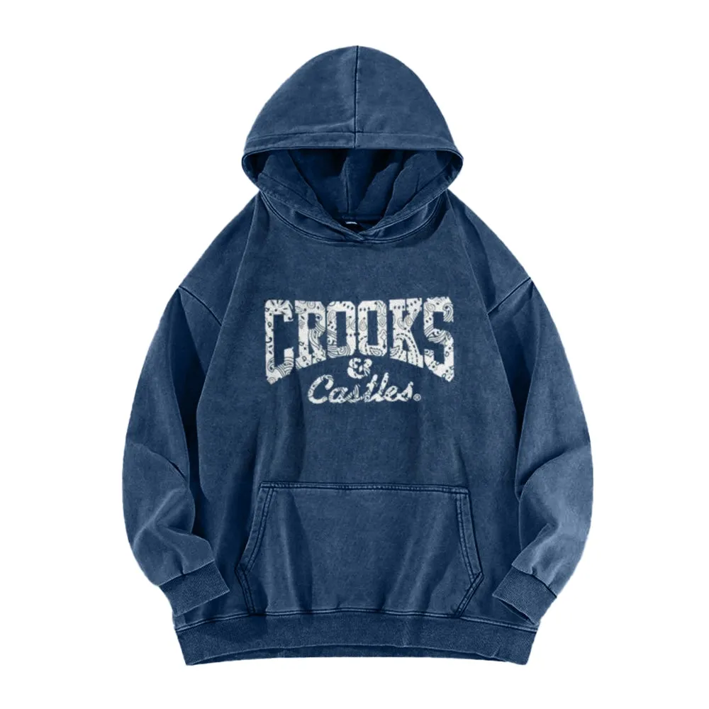 Mens Vintage Crooks Letter Graphic Hoodies