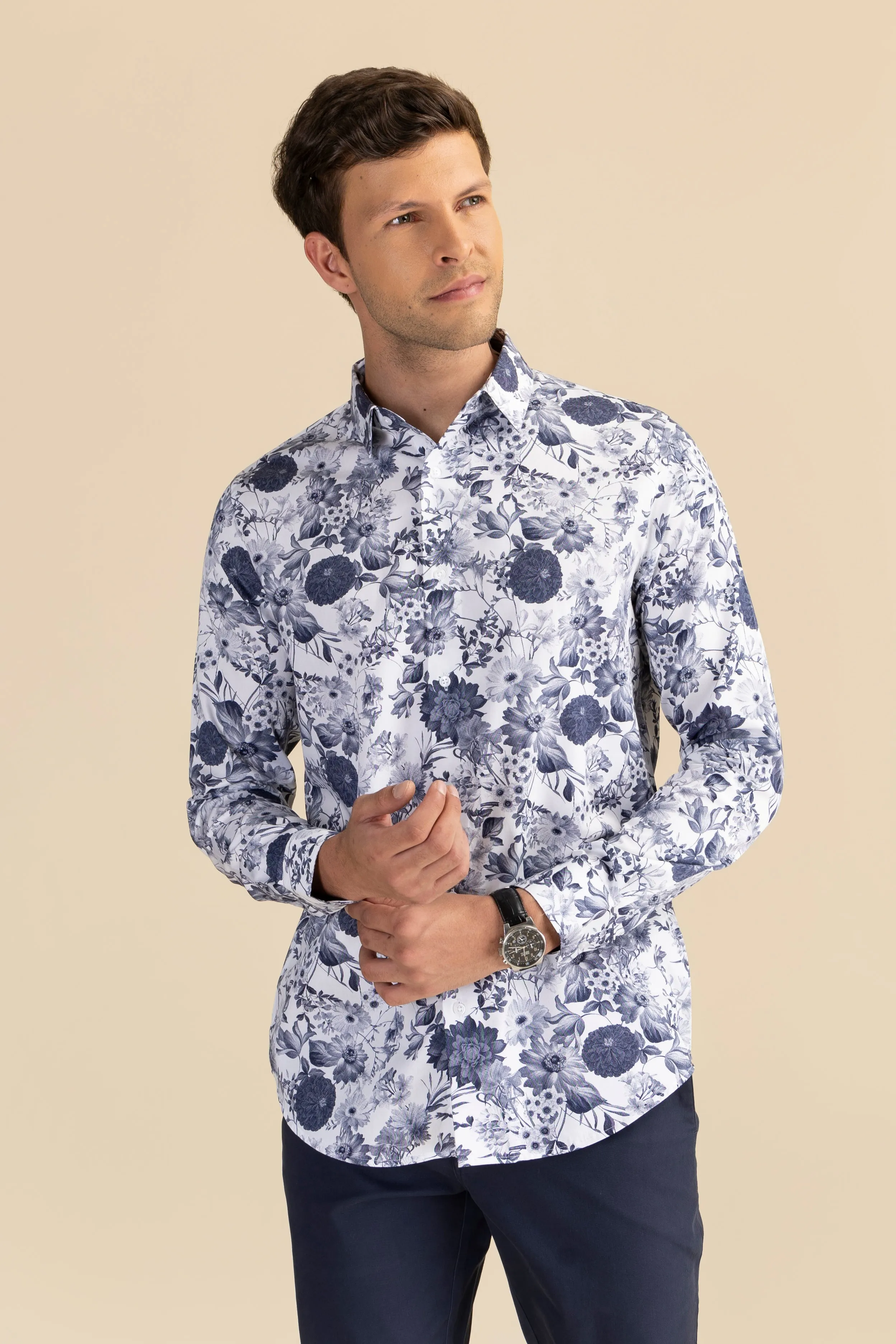 Navy floral casual shirt EOSS