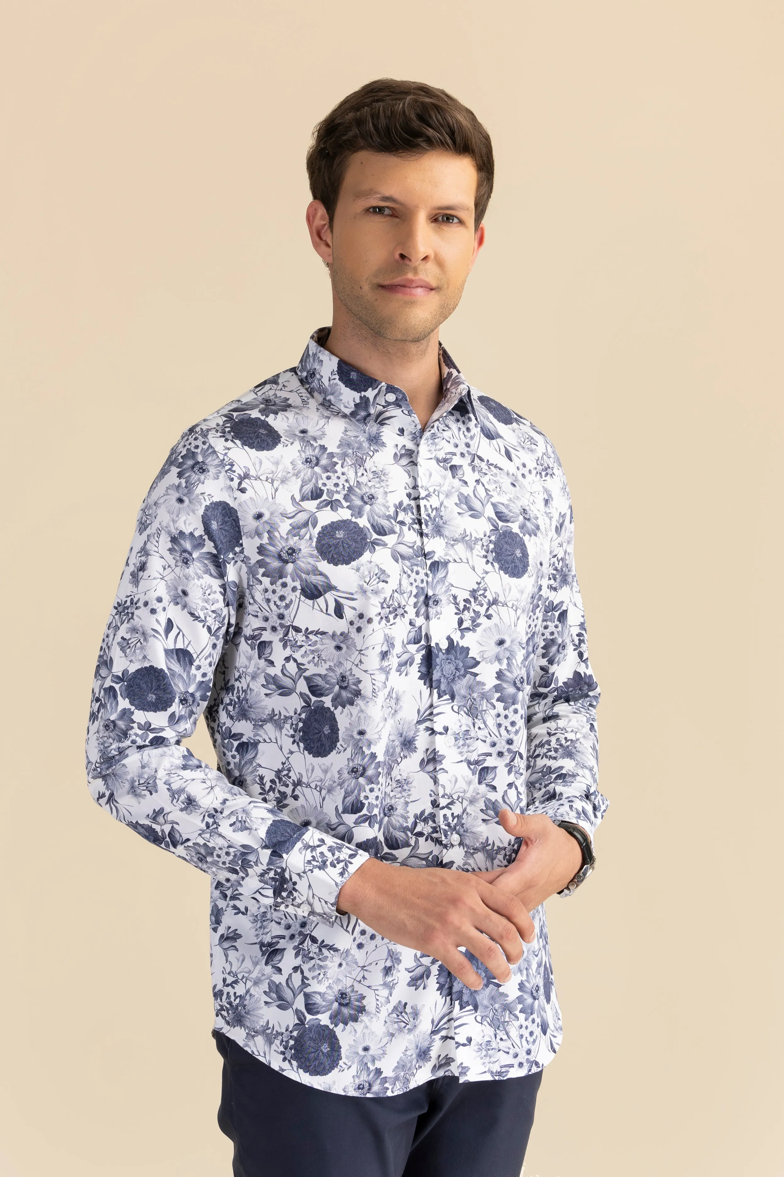 Navy floral casual shirt EOSS