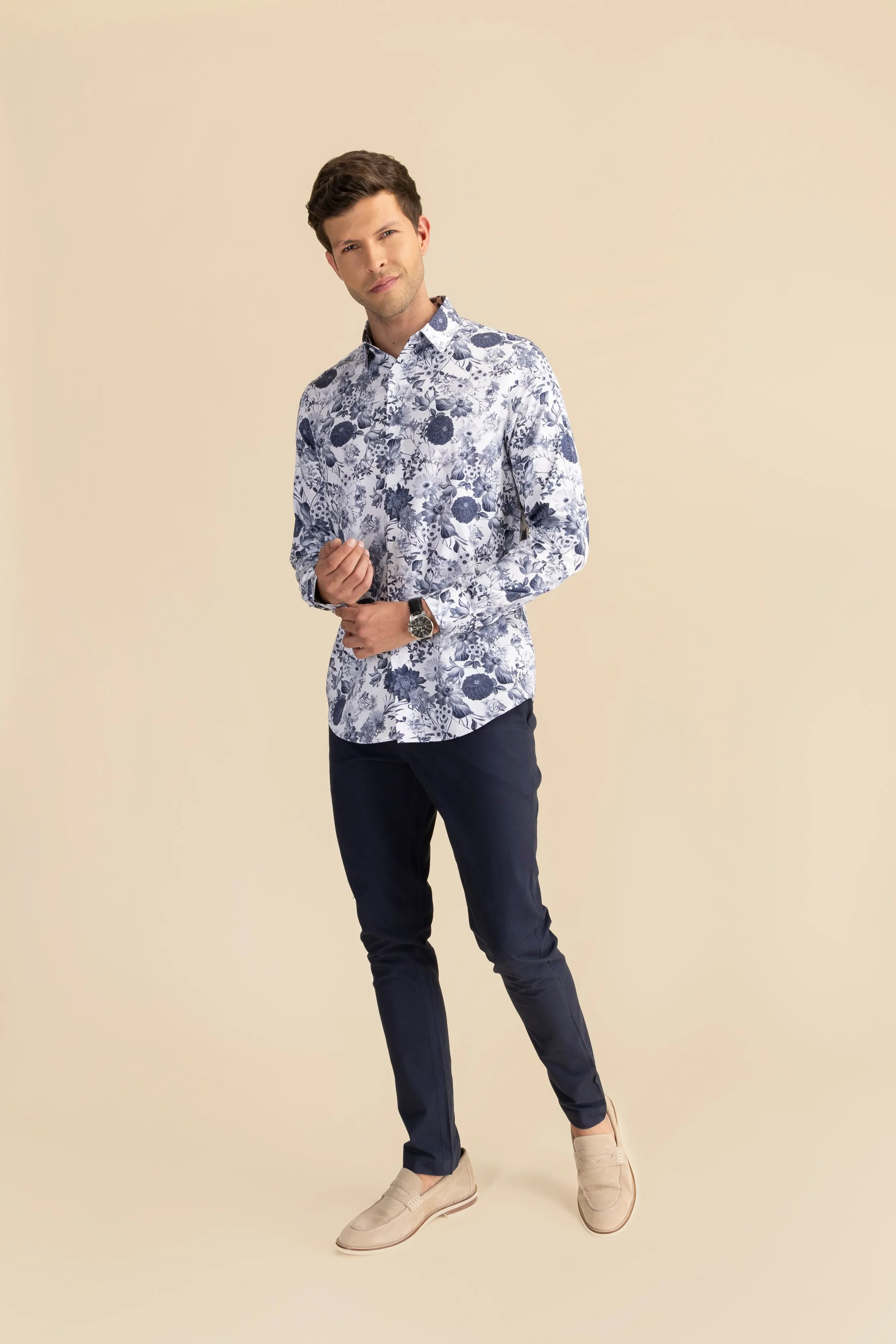 Navy floral casual shirt EOSS