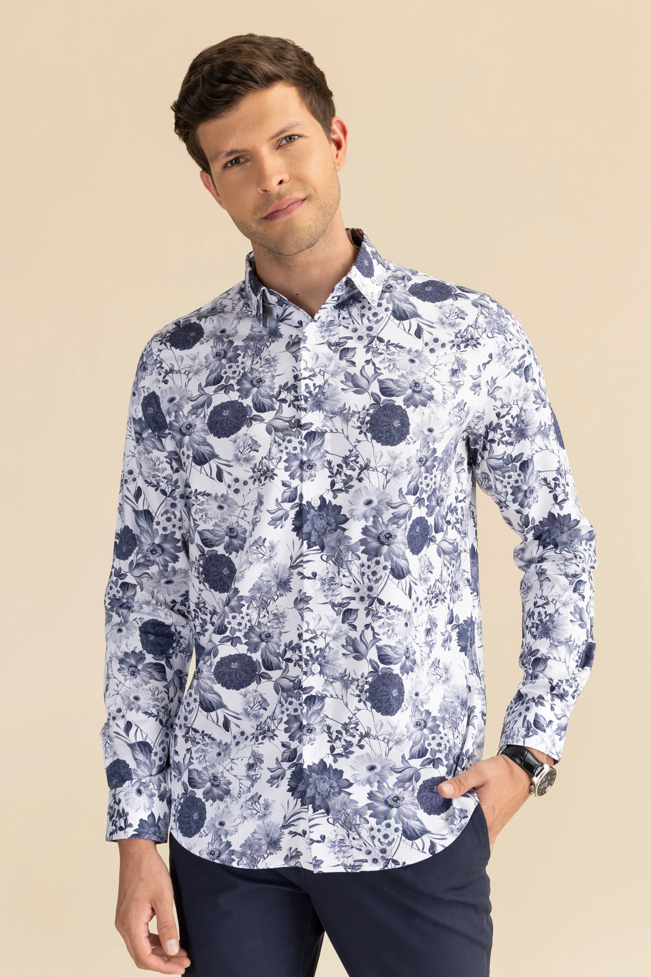 Navy floral casual shirt EOSS