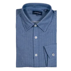 Navy Micro Herringbone 4-Way Stretch Shirt - Fitted Cut