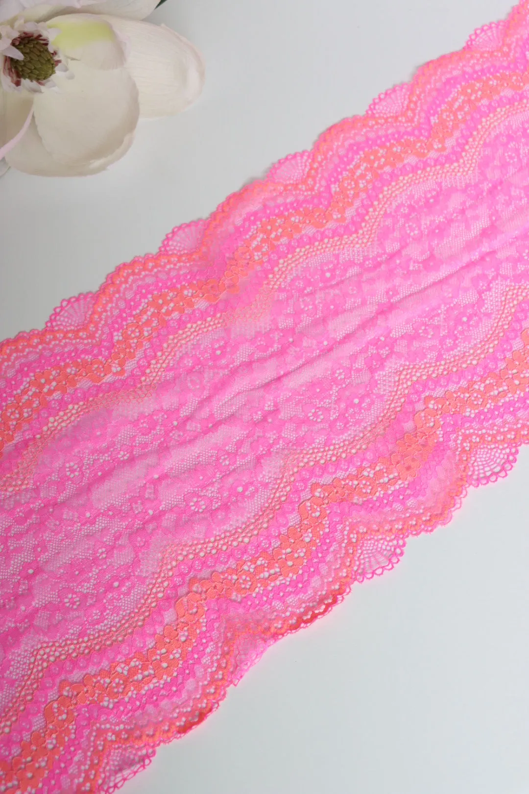 Neon Pink & Orange 8.75" Wide Stretch Lace