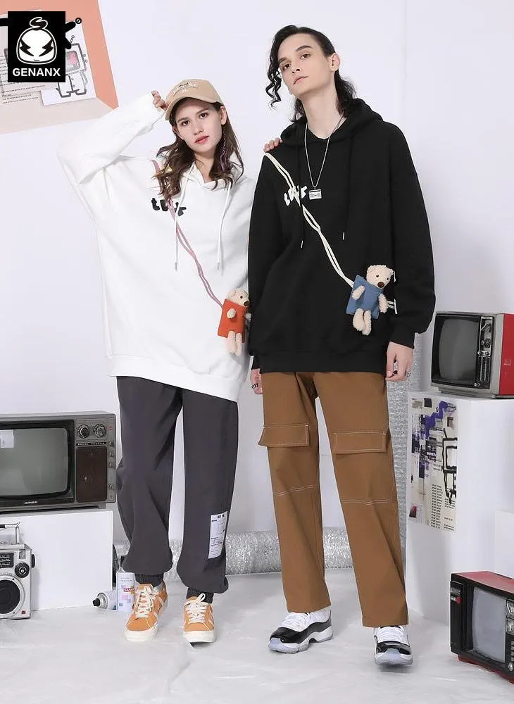 Plain Hoodies With Detachable Doll Bear