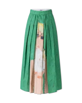 Pleated Print Midi Skirt