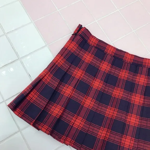 [Plus size] Gothic wine plaid A-line pleated skirt