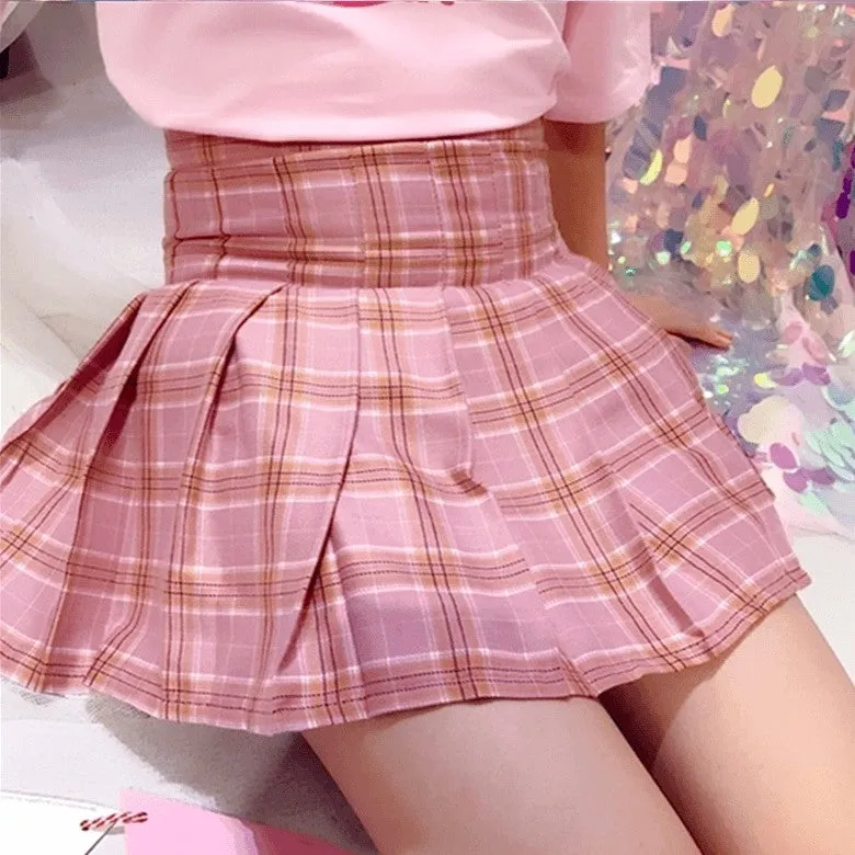 [Plus size] Kawaii pink plaid A-line tennis skirt