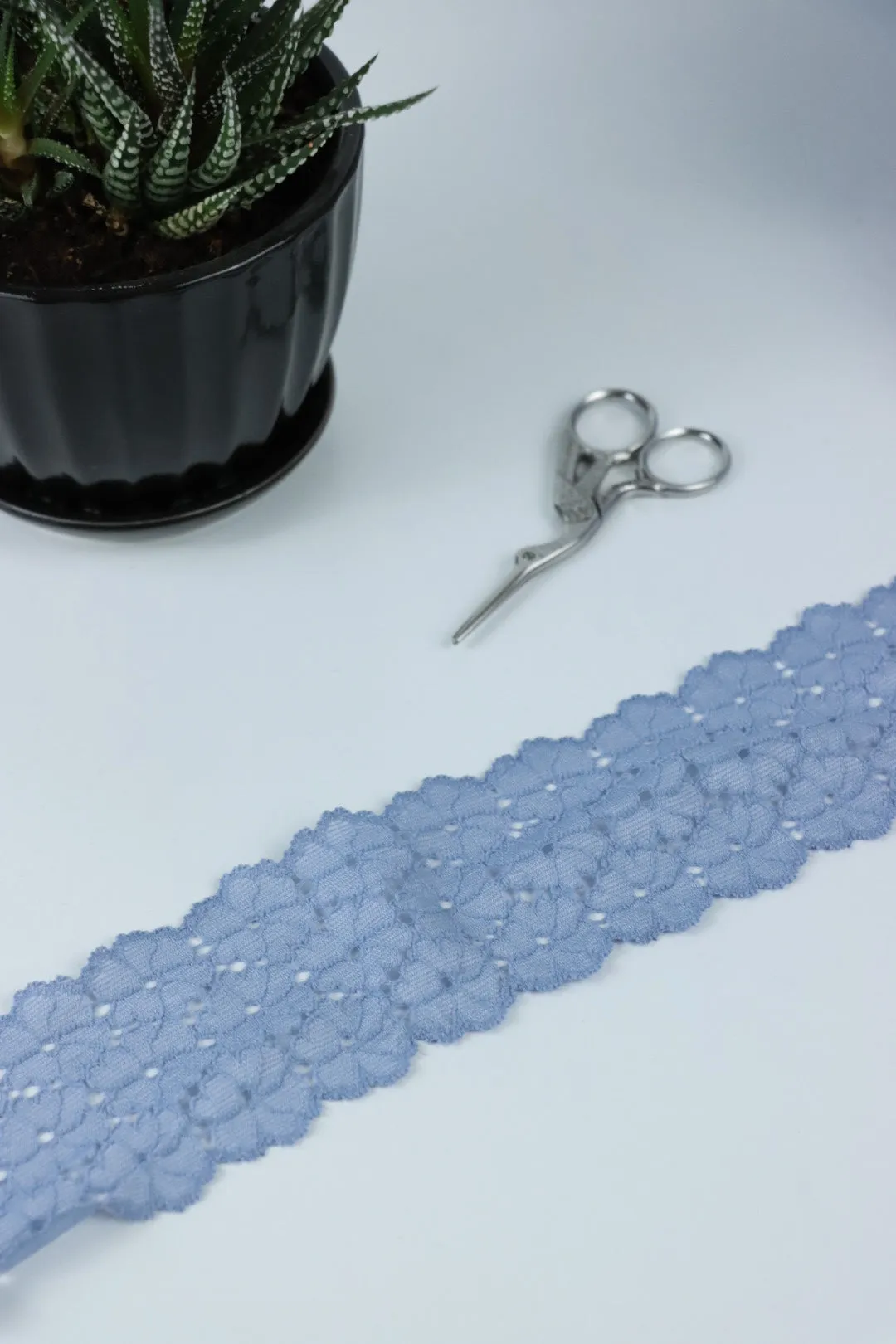 Powder Blue 2.5" Wide Stretch Lace