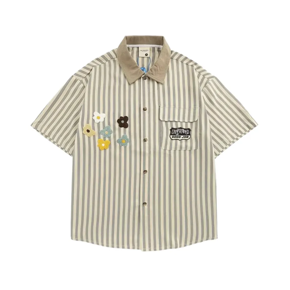 “Preppy Stripe Floral Embroidered” Shirts