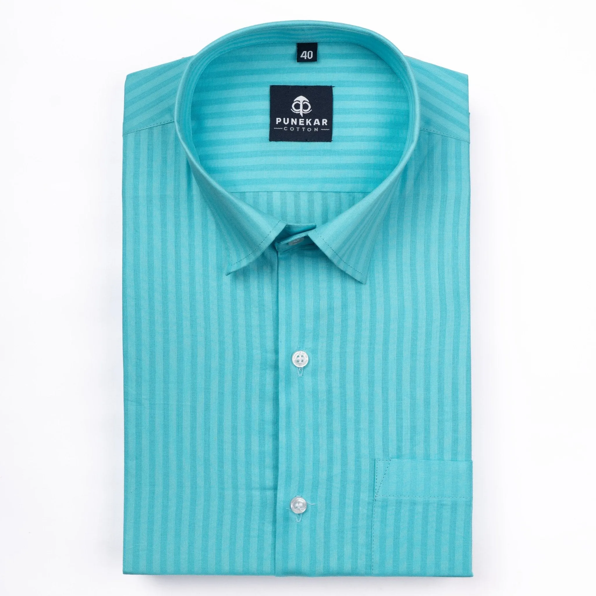 Sky Blue Color vertical Cotton stripe Shirt For Men