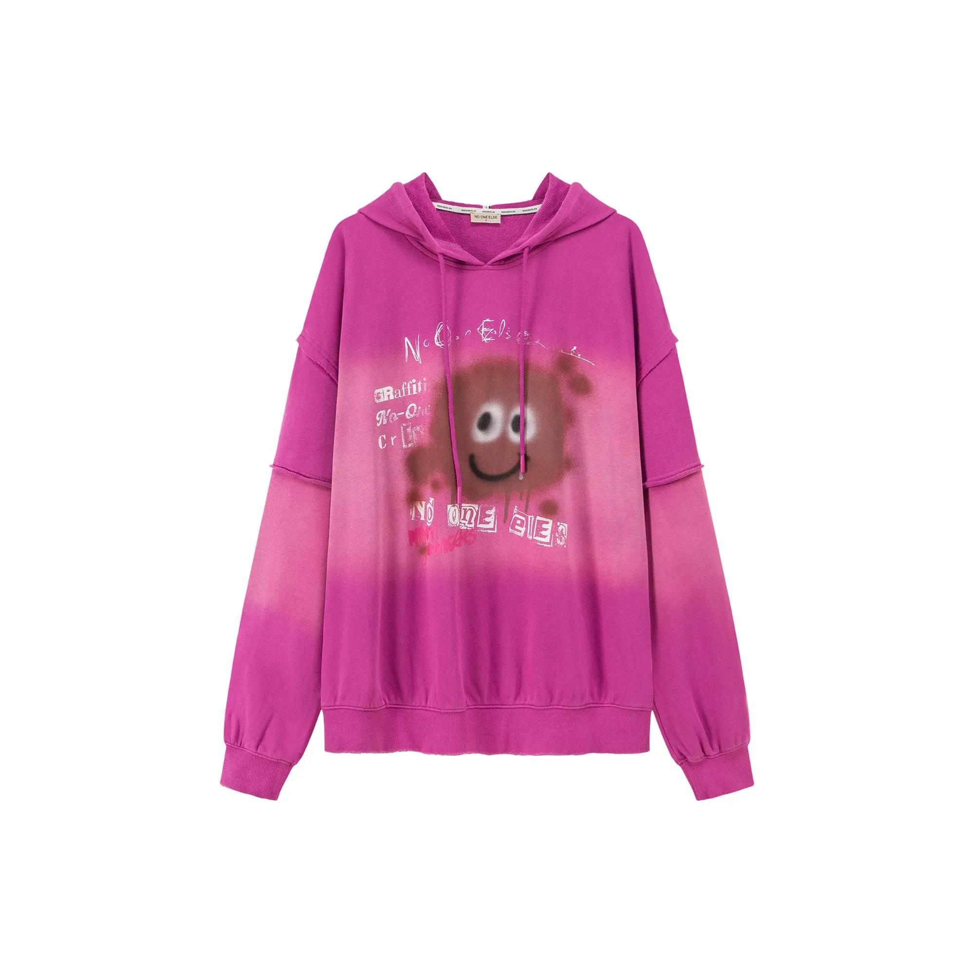 Smiling Character Gradient Loose-Fit Hoodie