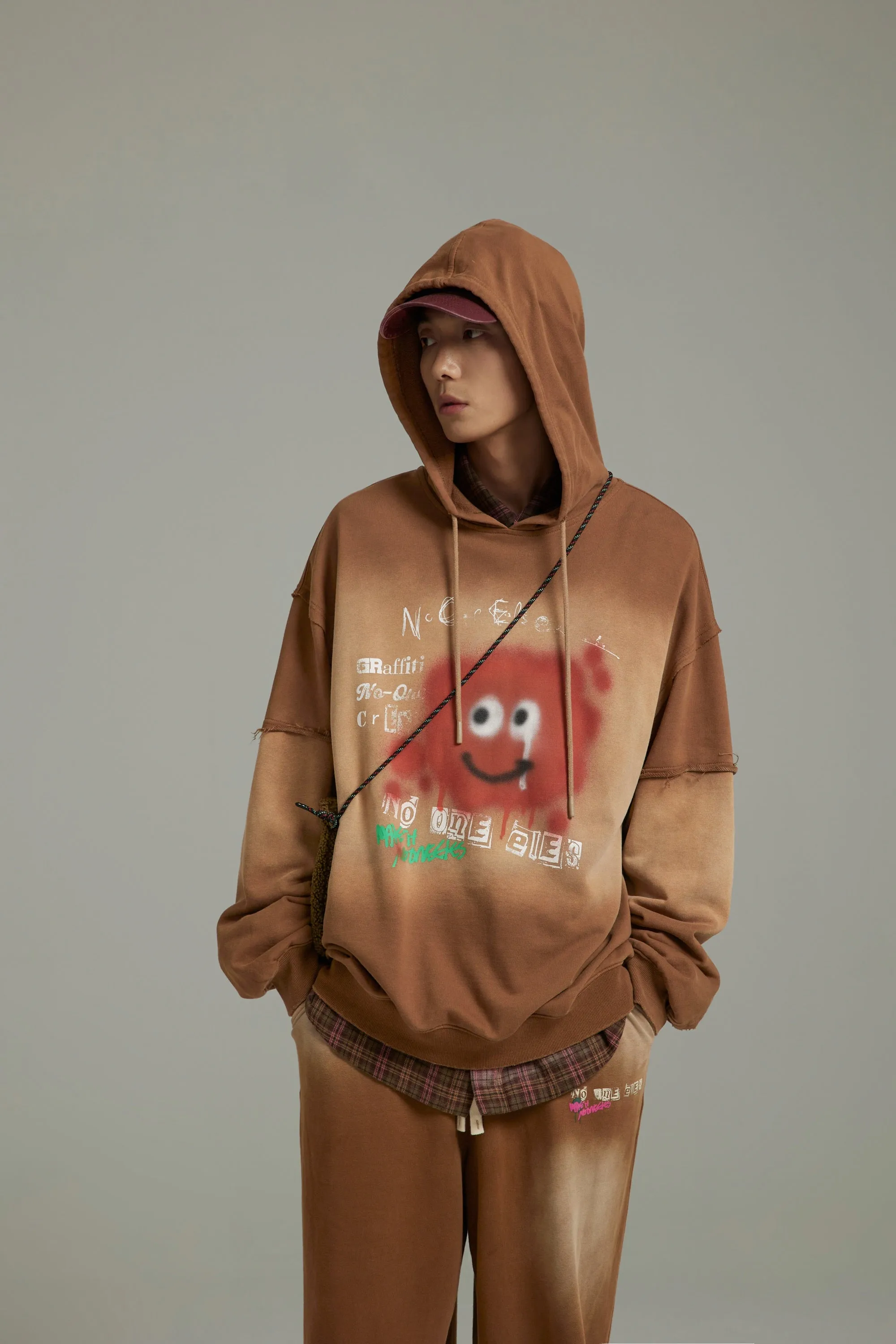 Smiling Character Gradient Loose-Fit Hoodie