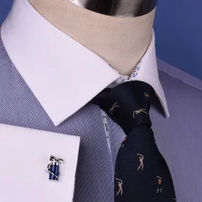 Solid Navy Blue Business Dress Shirt Formal White Collar & Cuff Contrast Floral in French Cuffs and Spread Collar