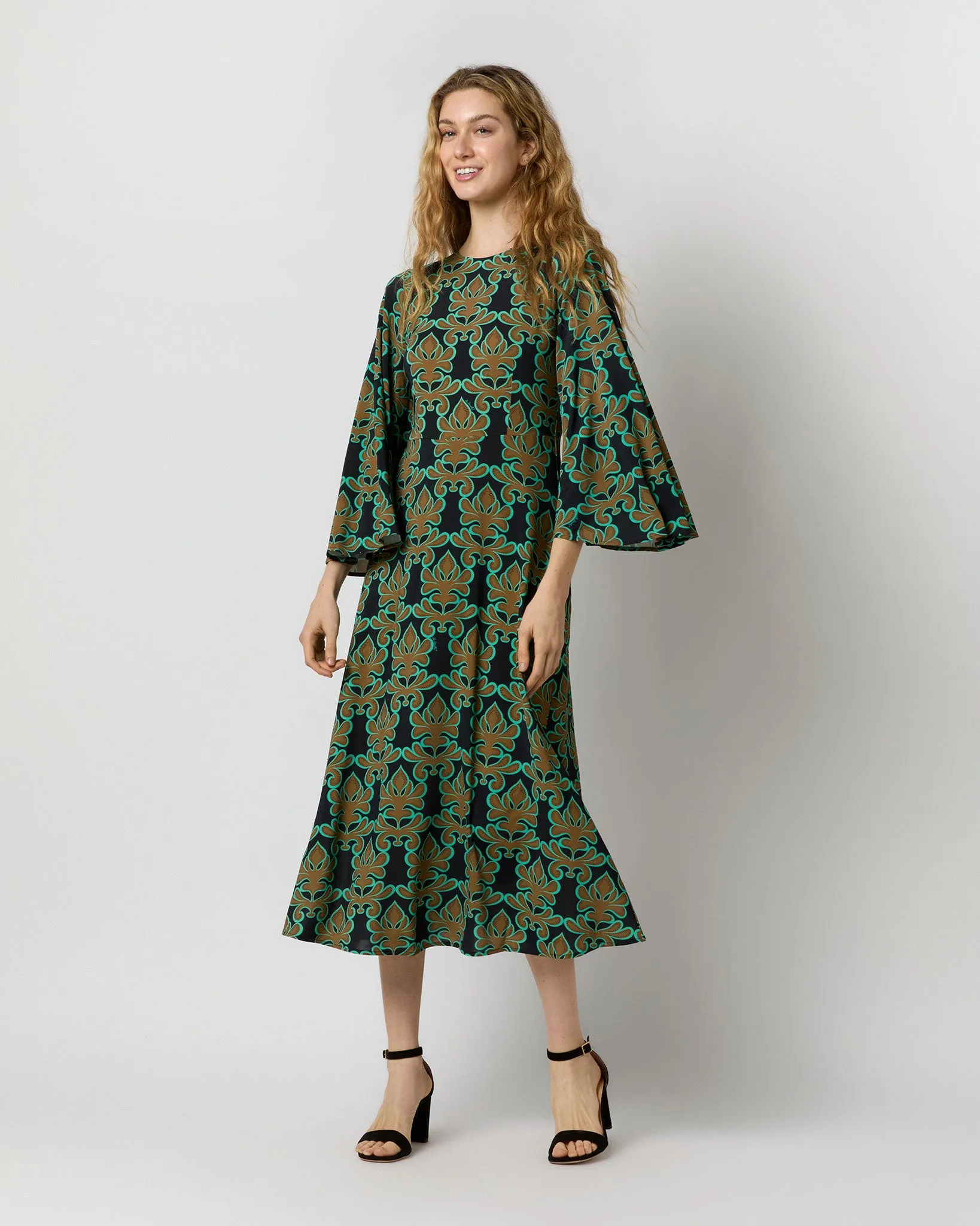 Sorella Dress in Green Herald Flowy Jersey