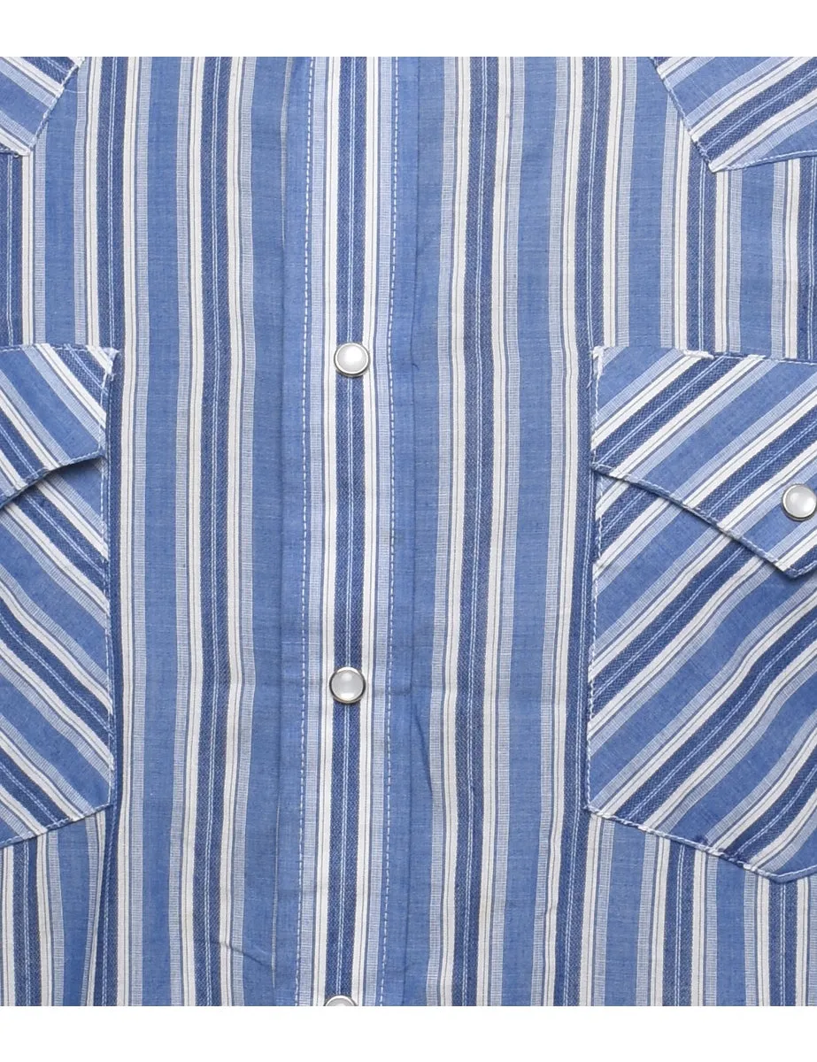 Striped Blue Classic Western Shirt - M