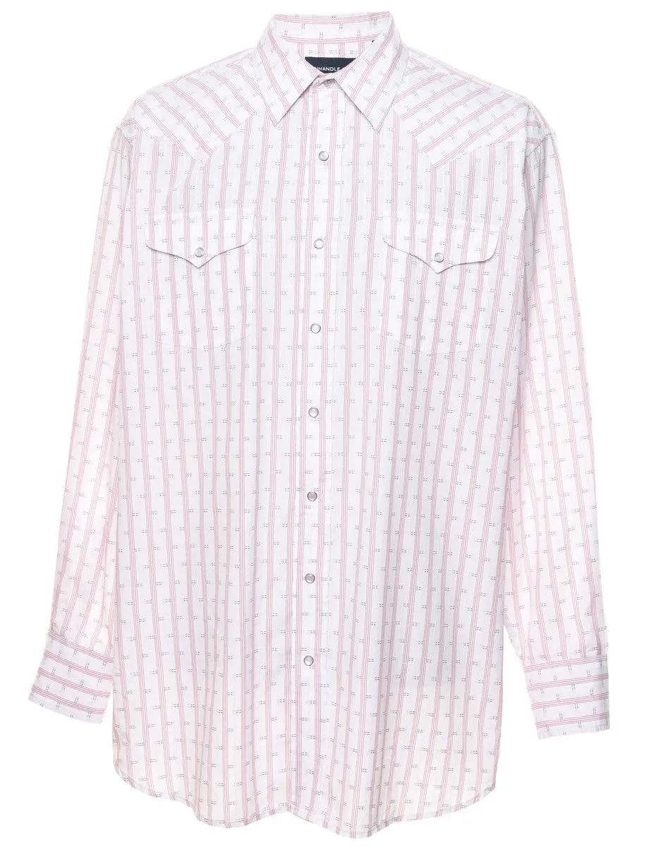 Striped Checked Western Shirt - L