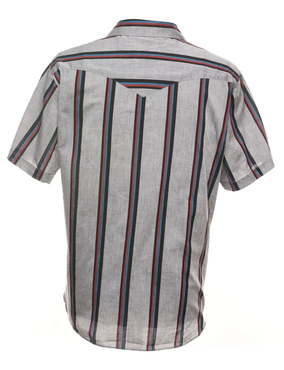 Striped Grey & Maroon Western Shirt - L