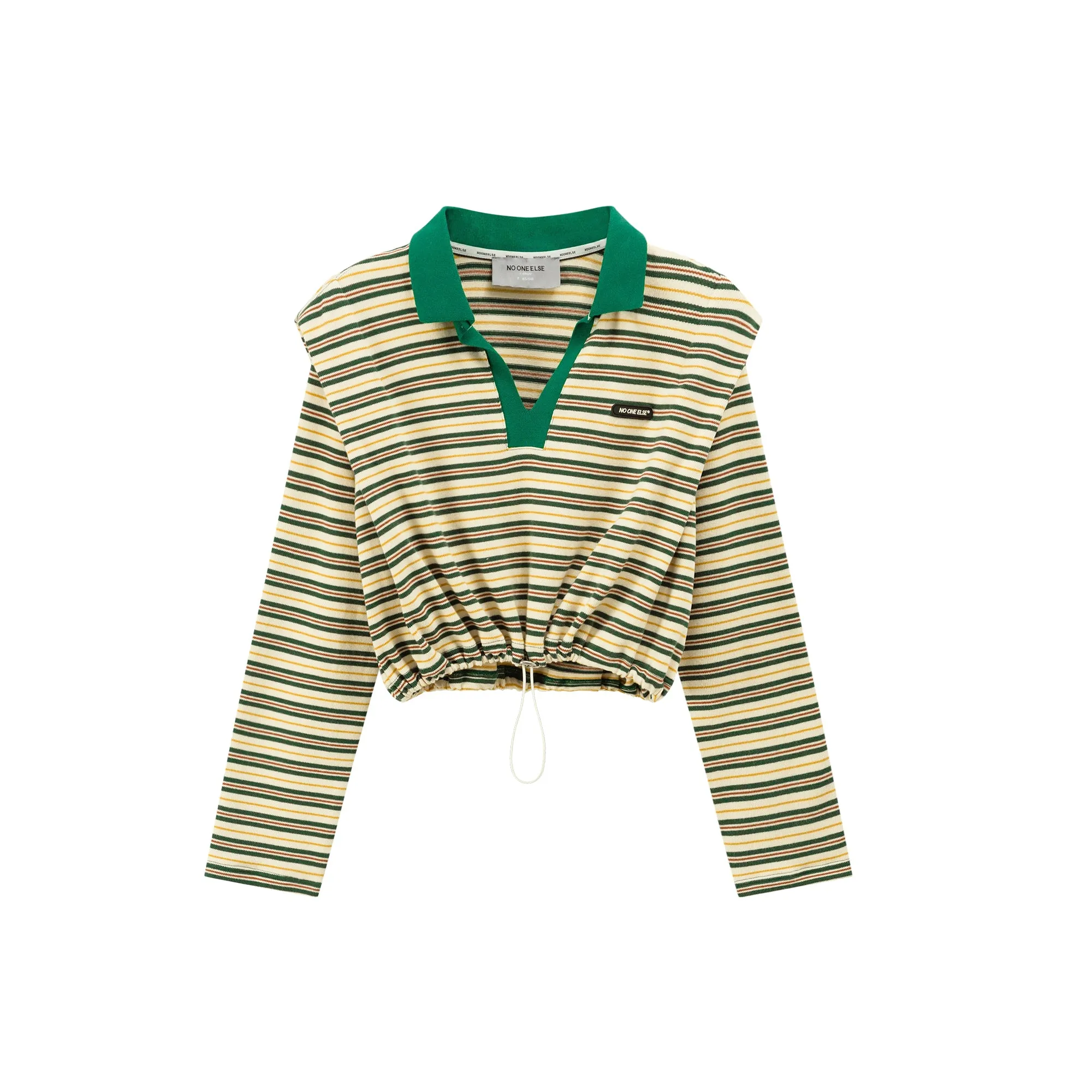 Striped V-Neck Drawstring Shirt