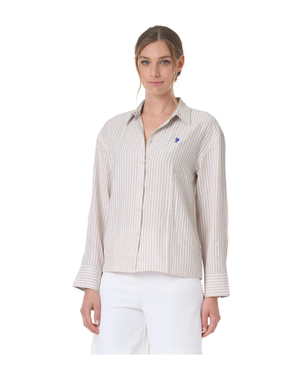 US POLO WOMEN STRIPED COTTON POPLIN BLEND SHIRT