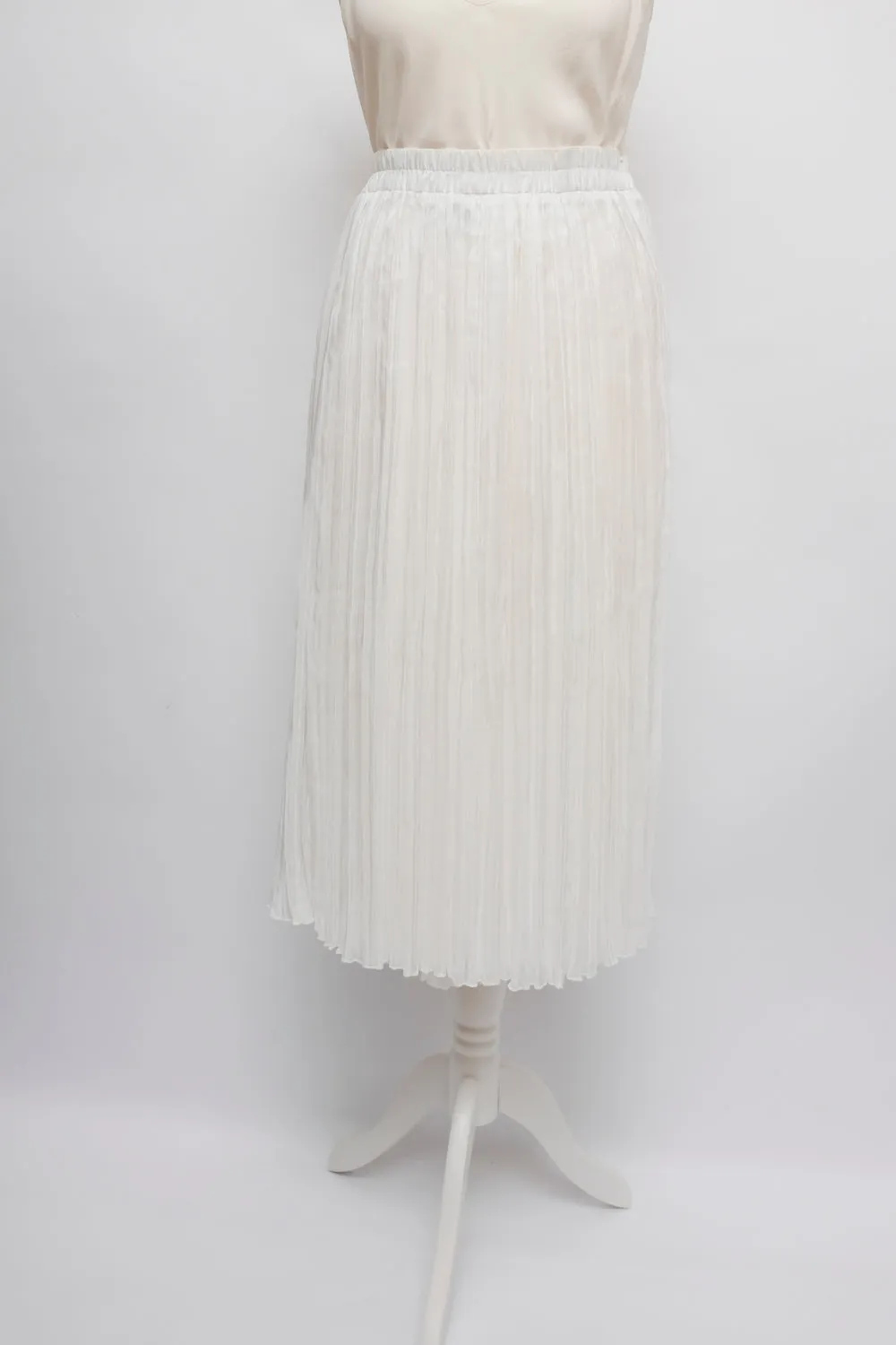 VINTAGE WHITE PLEATED MIDI SKIRT