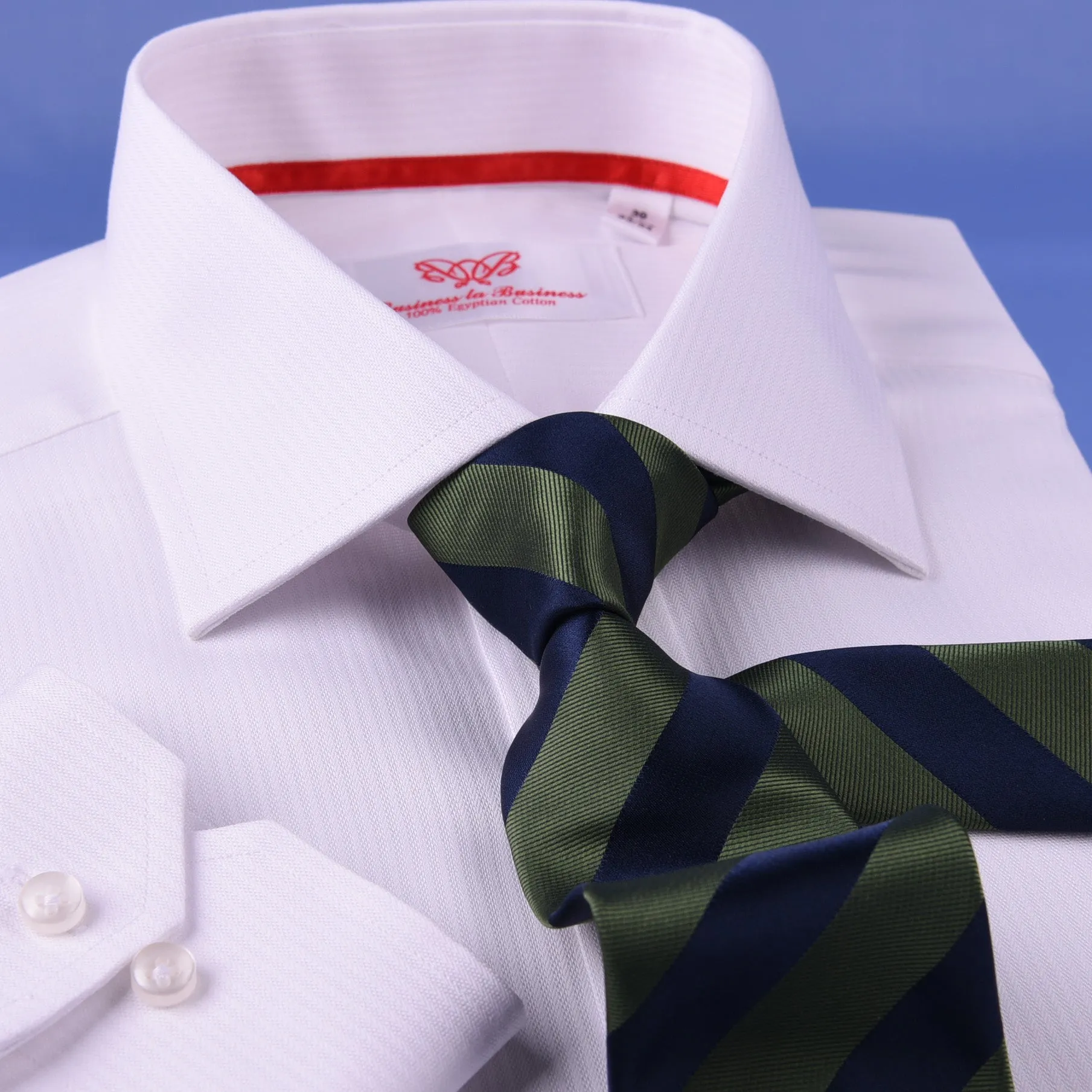 White Cotton Mini Herringbone With Red Inner Lining For Professional Dress EgoFormal Dress Shirt