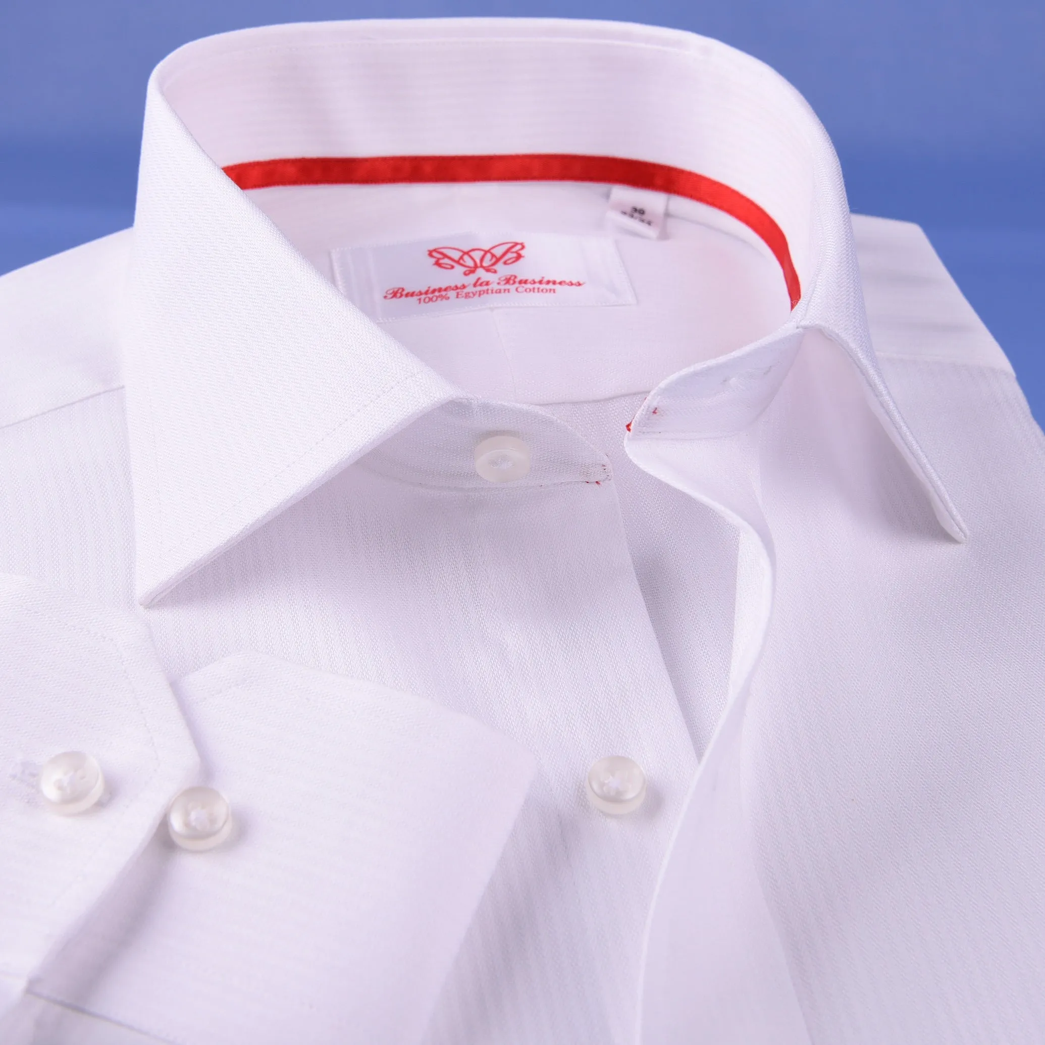 White Cotton Mini Herringbone With Red Inner Lining For Professional Dress EgoFormal Dress Shirt