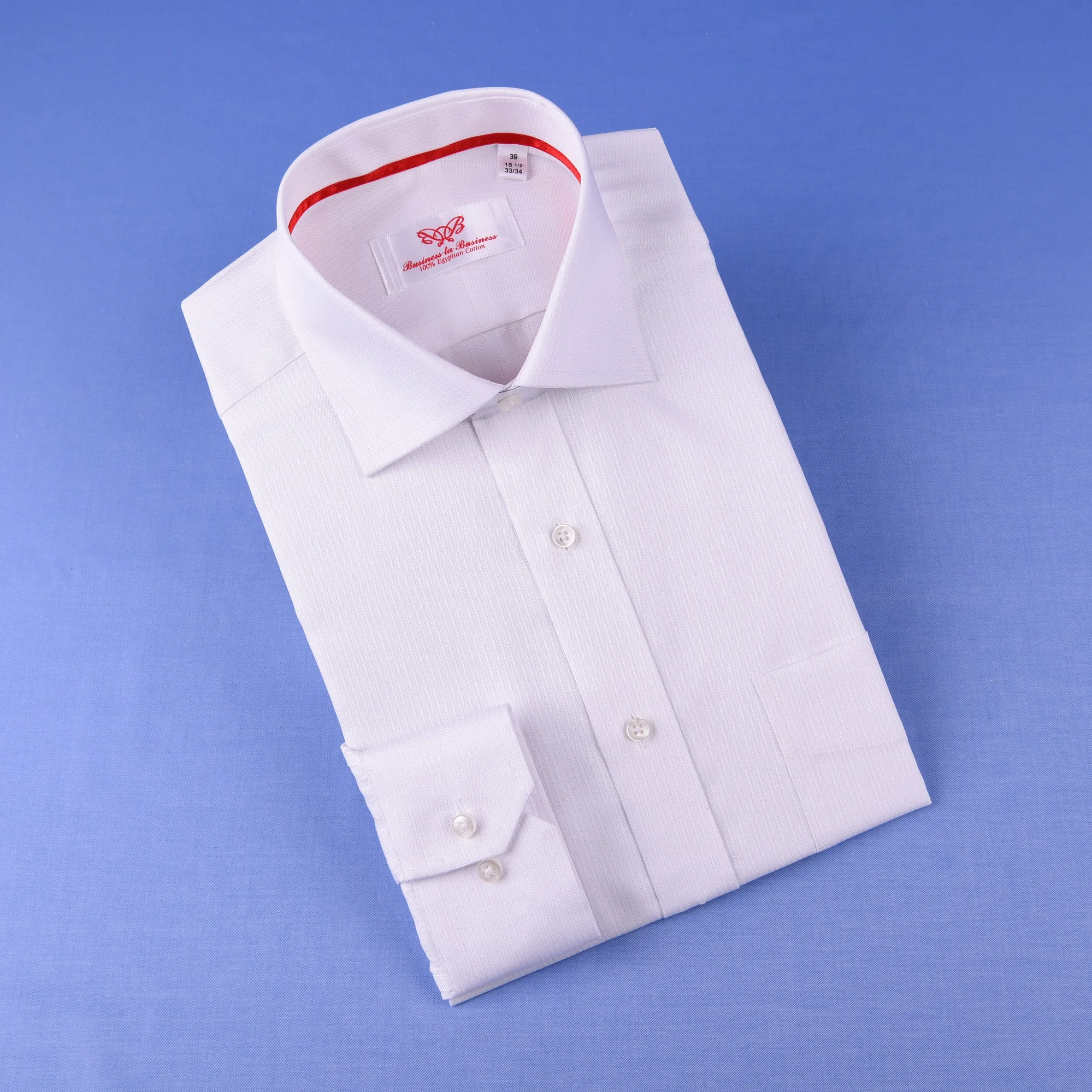 White Cotton Mini Herringbone With Red Inner Lining For Professional Dress EgoFormal Dress Shirt