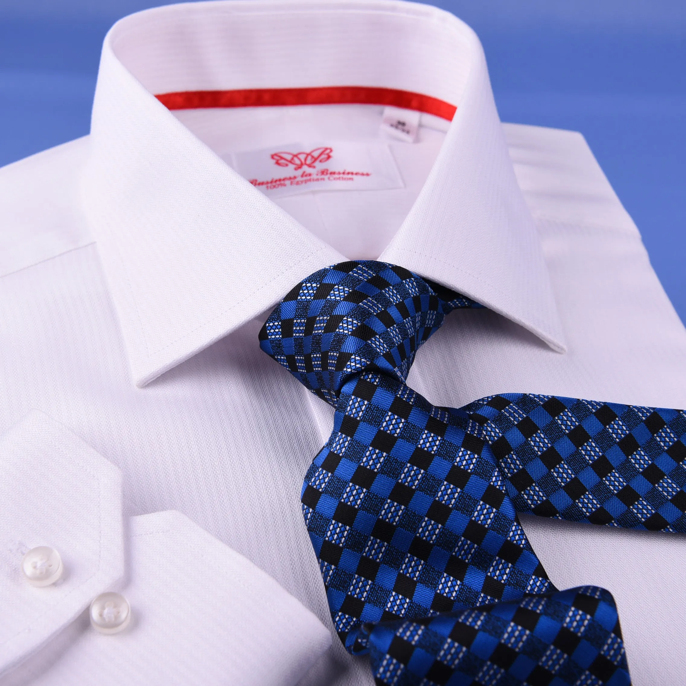 White Cotton Mini Herringbone With Red Inner Lining For Professional Dress EgoFormal Dress Shirt