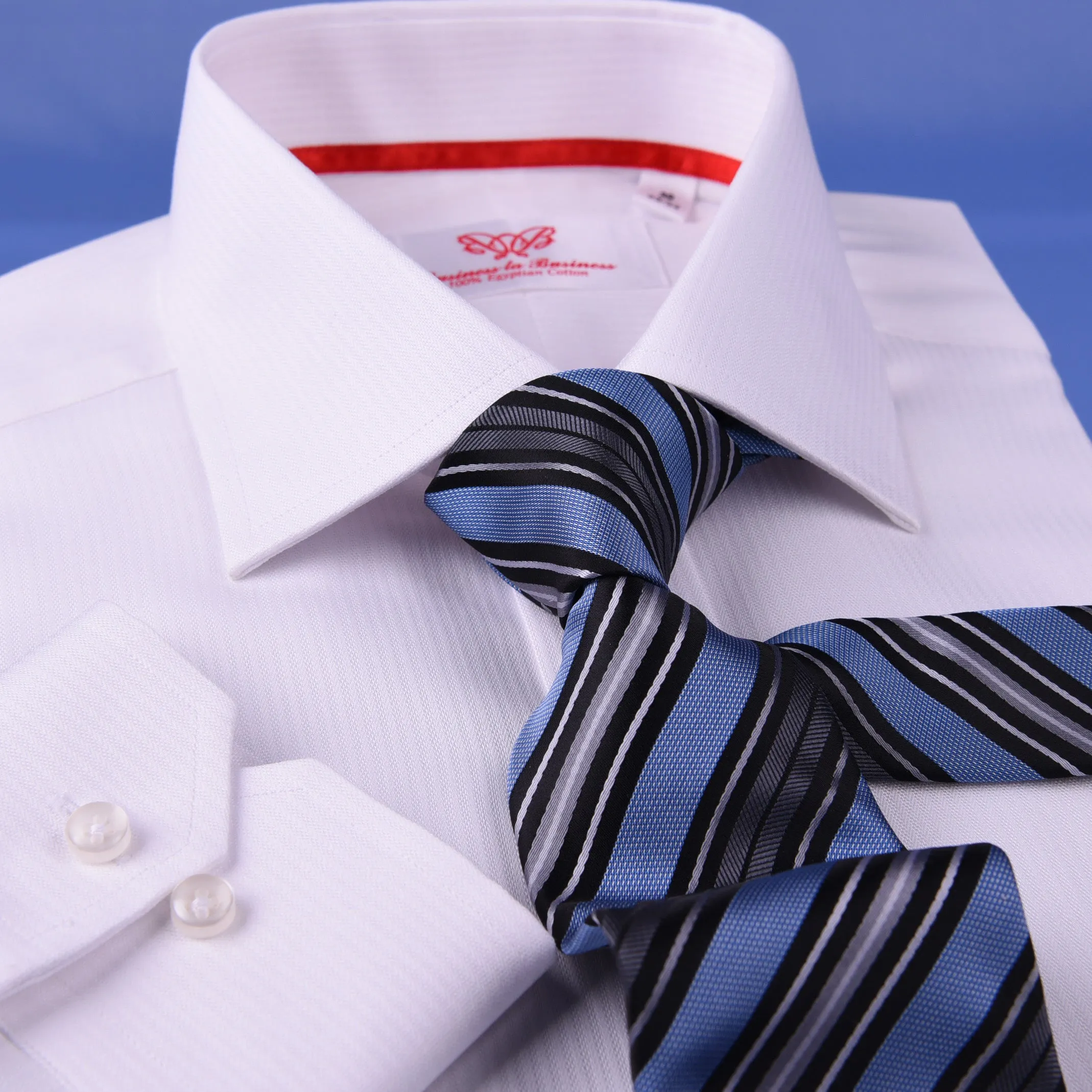 White Cotton Mini Herringbone With Red Inner Lining For Professional Dress EgoFormal Dress Shirt