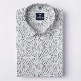 White Grey Color Kaleida Printed Shirt For Men