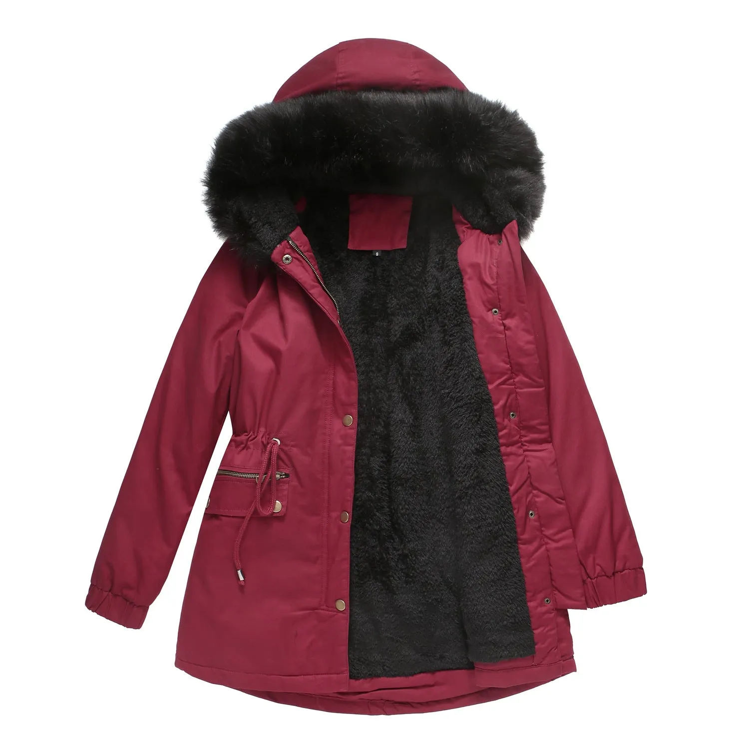 Women's Fleece Lined Collar Hooded Warm Loose Coats