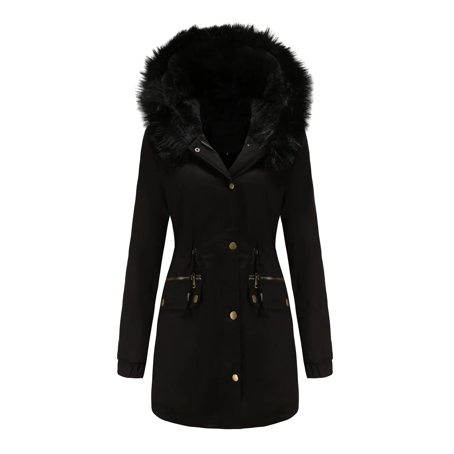 Women's Fleece Lined Collar Hooded Warm Loose Coats