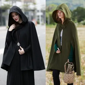 Women's Loose Hooded Button Woolen Shawl Tops