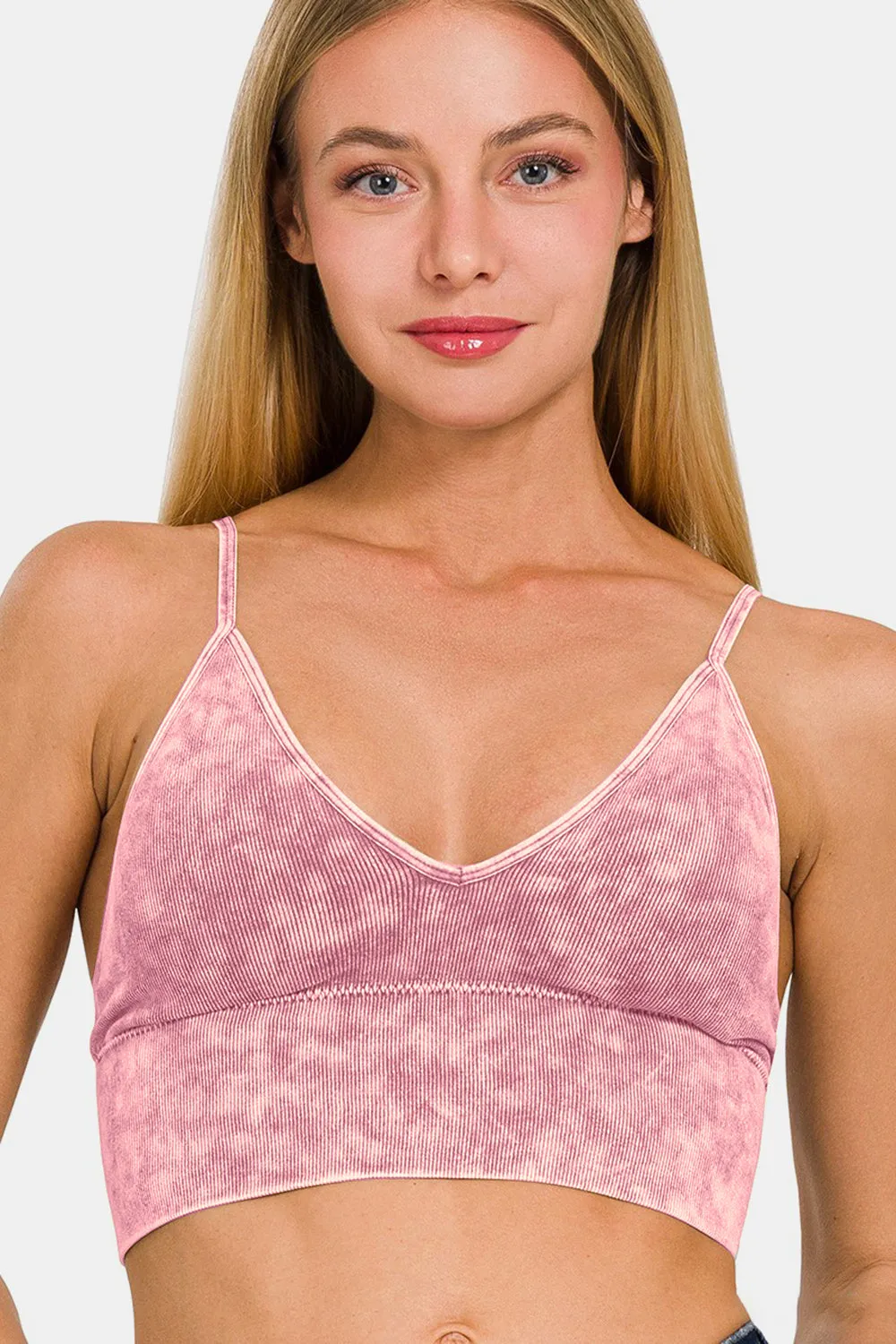 Zenana Washed Ribbed Bra Padded Cami